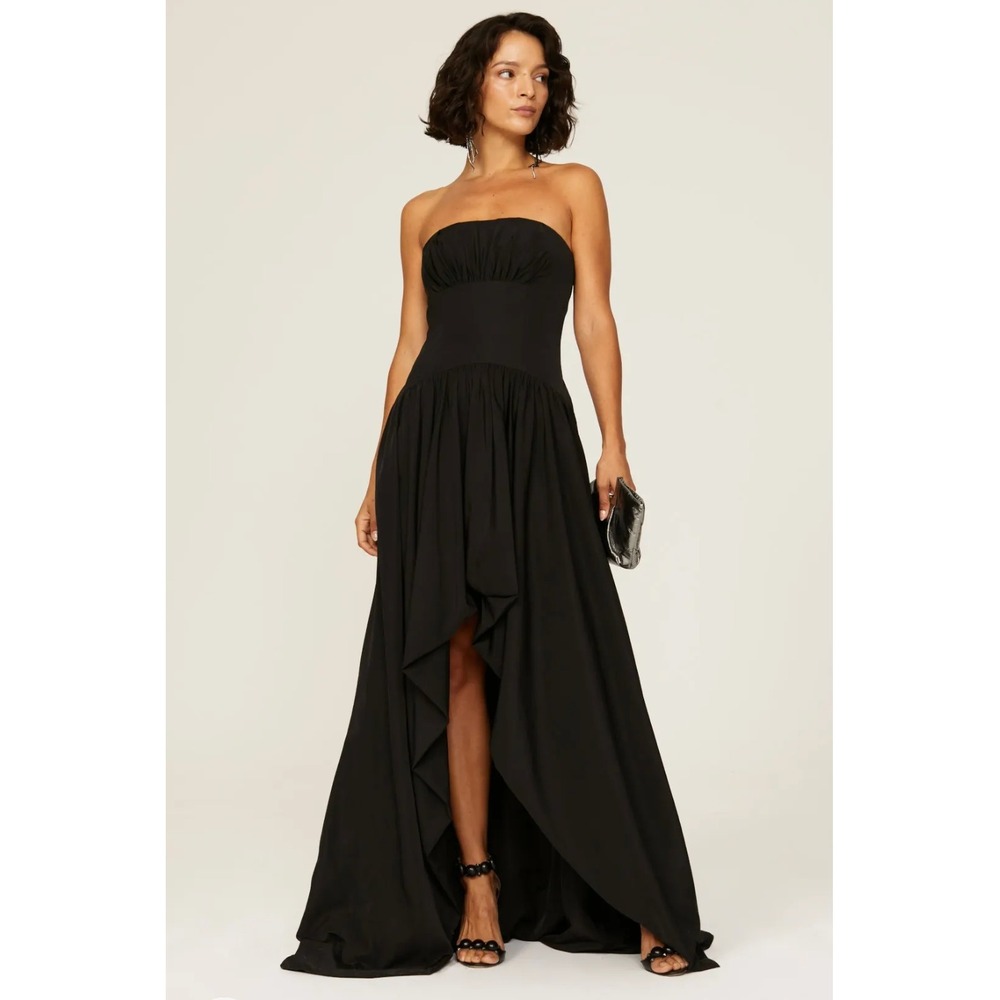 Monique Lhullier Strapless Taffeta Gown Black High Low Formal Dress Sz 14